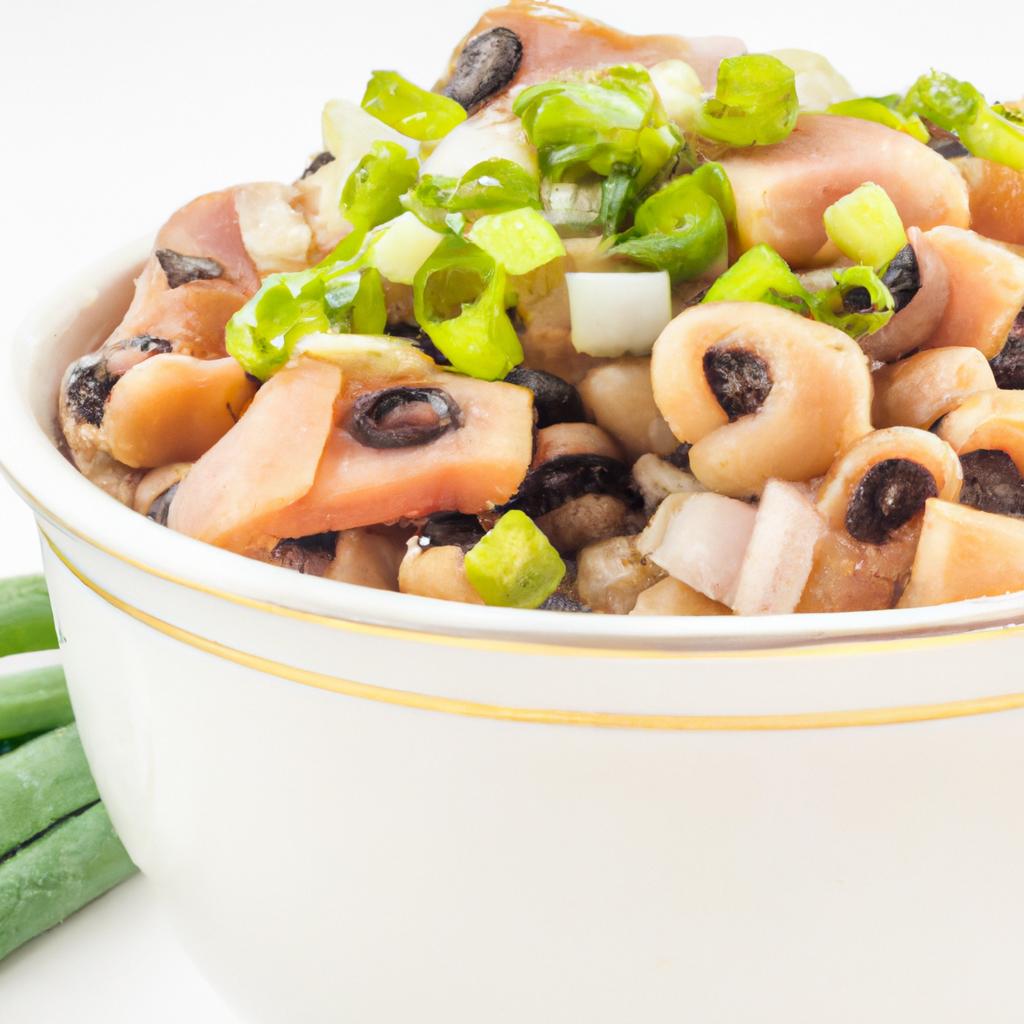 Garnish your black eyed peas and ham hocks with fresh green onions for an added pop of color and flavor.
