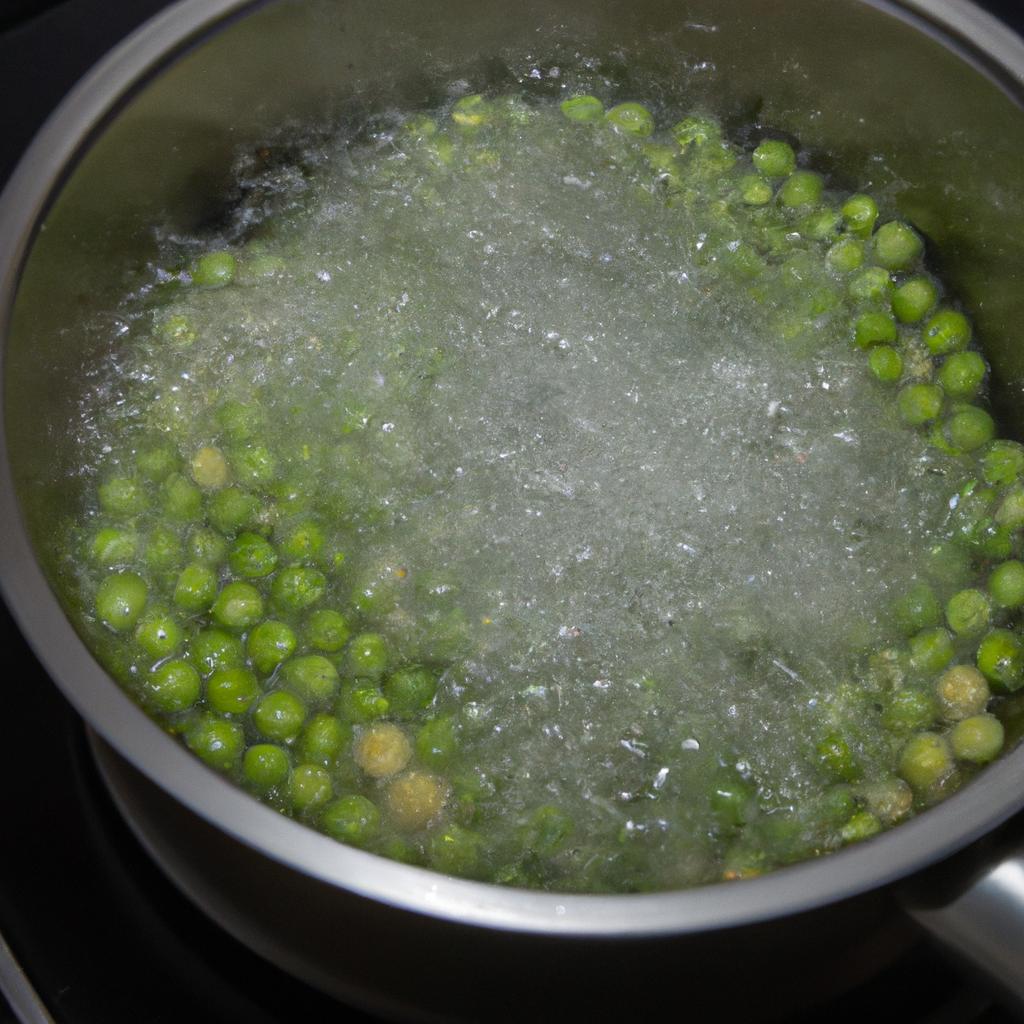 The blanching process involves boiling peas for a certain amount of time