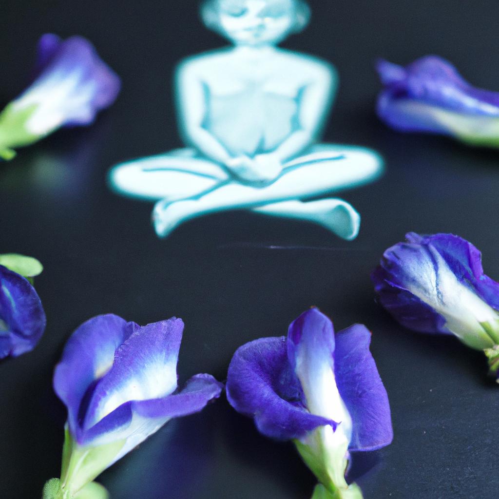 Butterfly pea flower smoking for spiritual practices: A person meditating with the calming effects of butterfly pea flower smoke