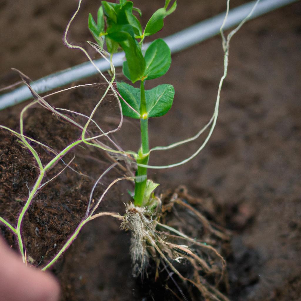 Careful handling of the roots is important when transplanting pea plants