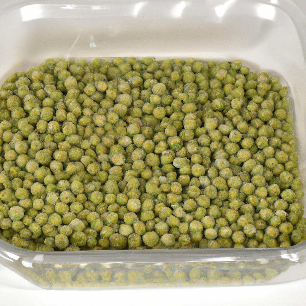 Storing blanched peas in an airtight container will keep them fresh.