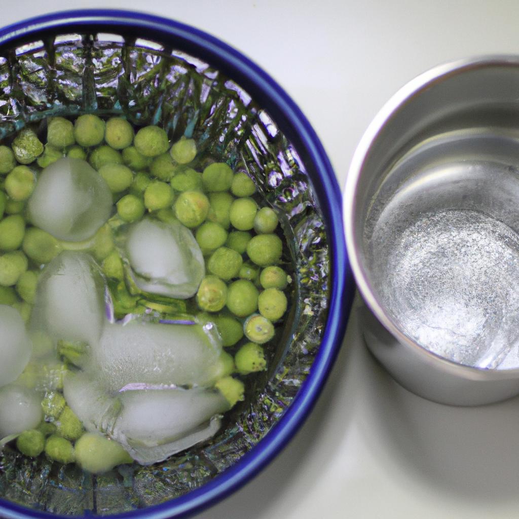 Immediately cooling blanched peas preserves their color and texture