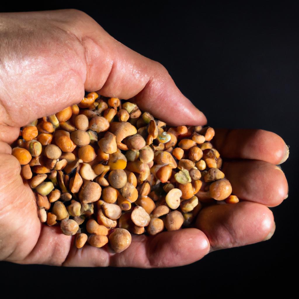 Hand holding a handful of dried pigeon peas