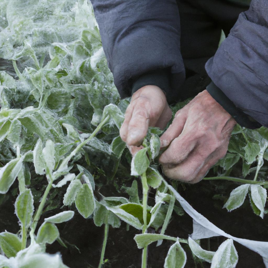 Covering pea plants with a frost blanket can help protect them from cold temperatures.