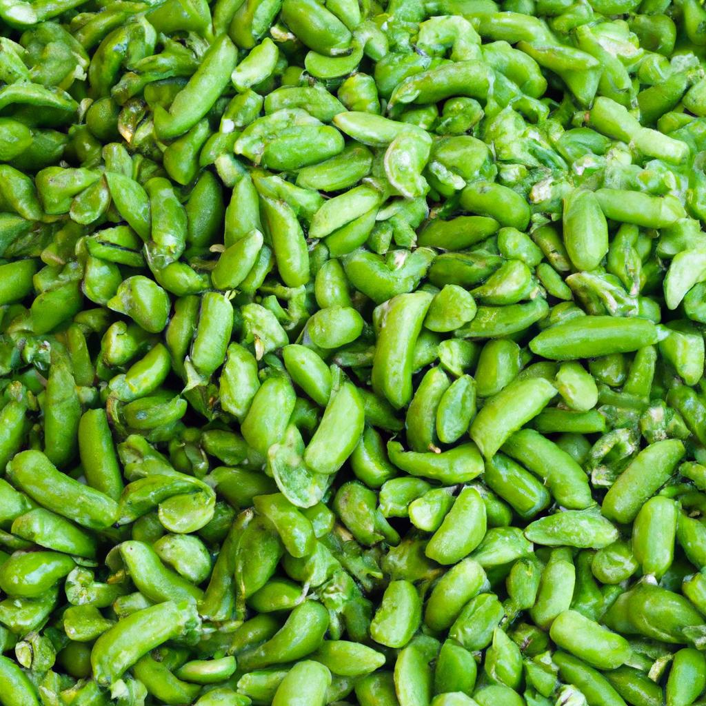 Freshly picked shelled peas sold by the bushel at the market