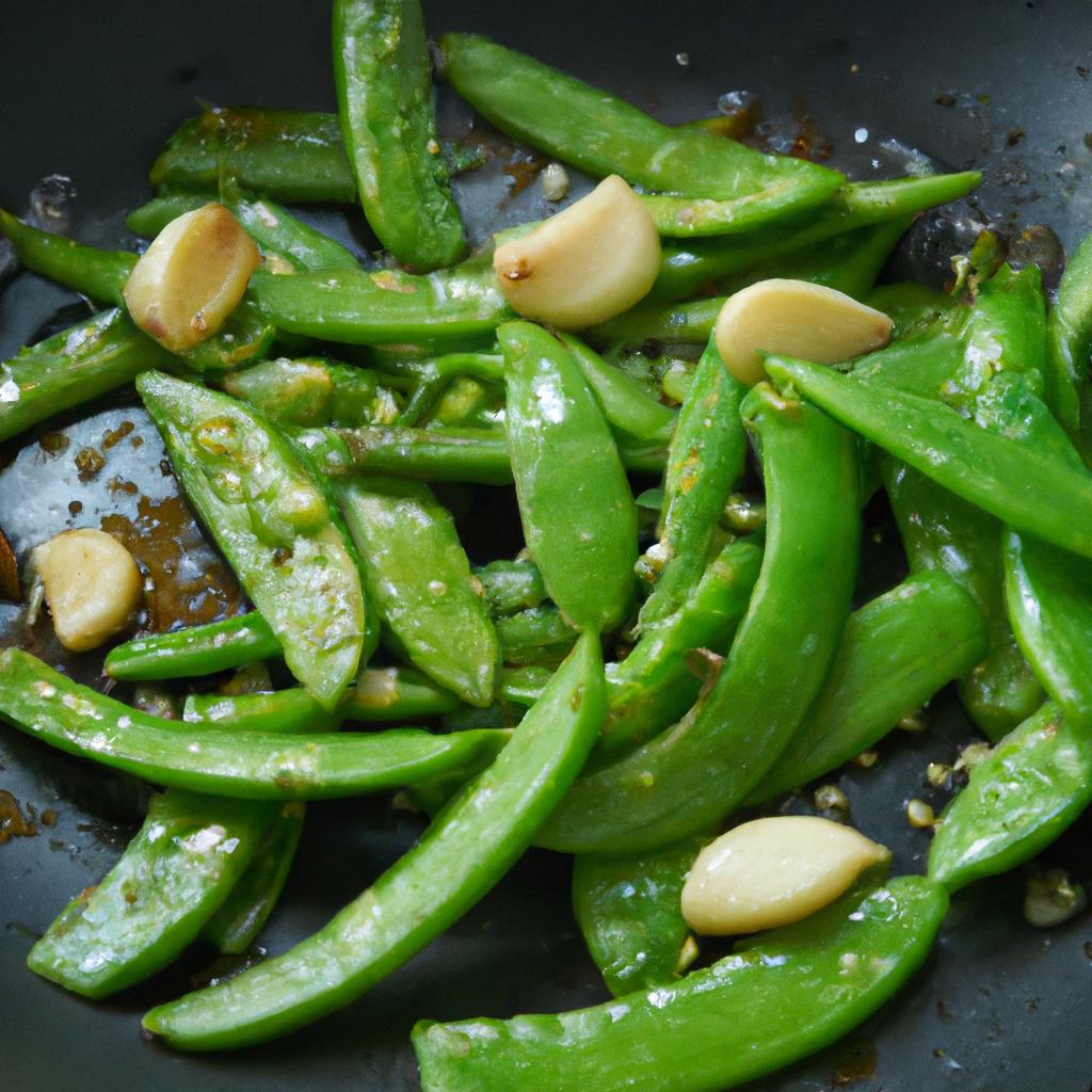 Sautéing snow peas with garlic adds a flavorful twist to this simple dish.