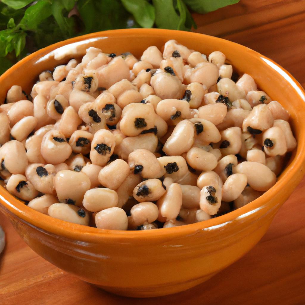 A delicious bowl of black-eyed peas, seasoned with herbs and spices.