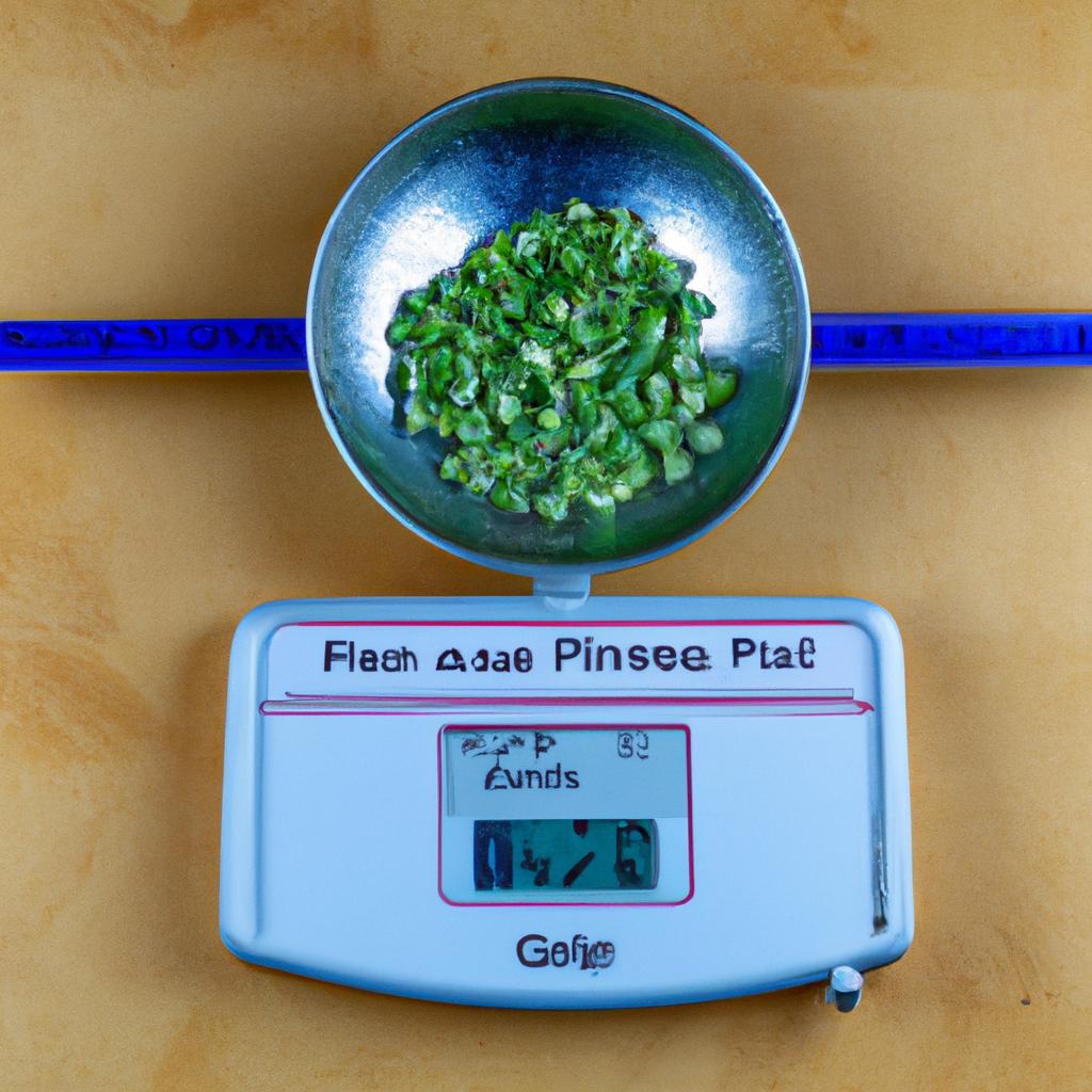 A farmer measures the weight of shelled peas in a bushel basket.