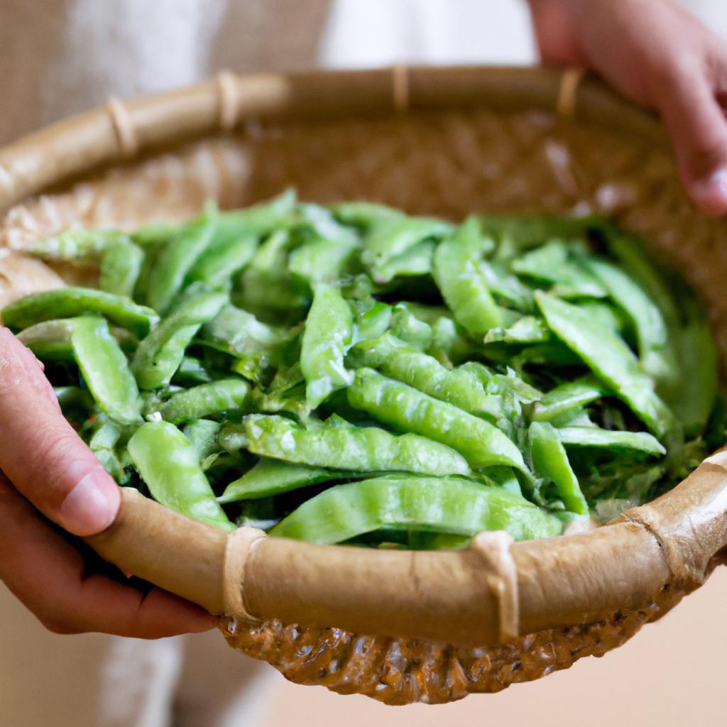 A basket of shelled peas ready for weighing