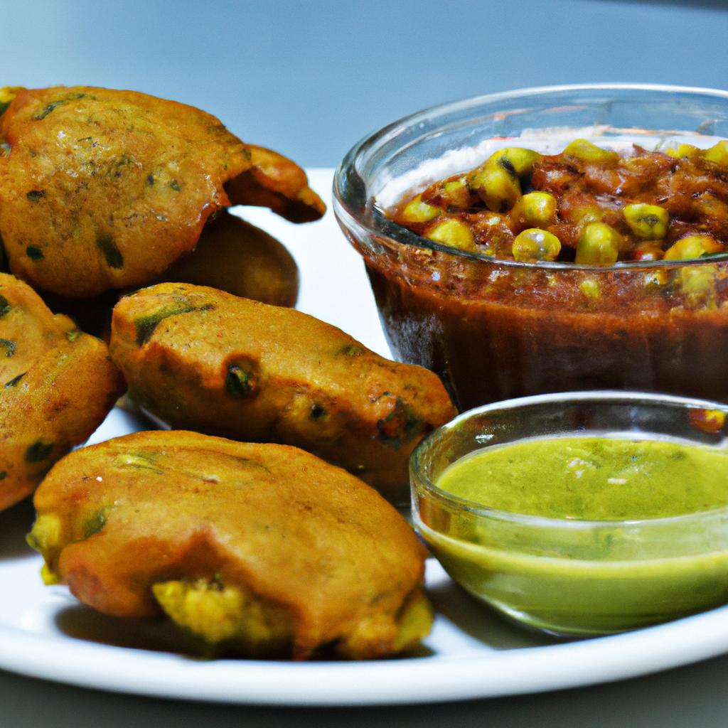Pigeon pea fritters with chutney