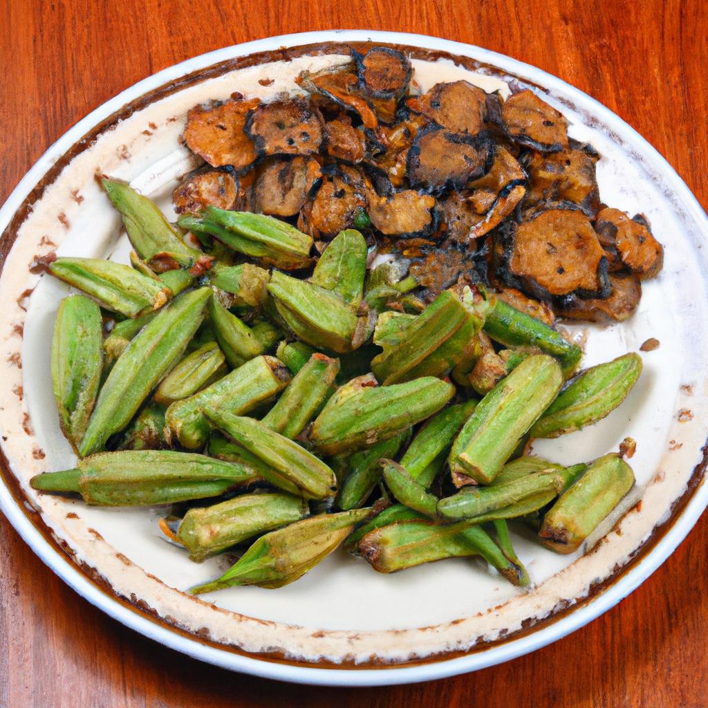 Crispy fried okra perfectly complements a bowl of thickened black eyed peas