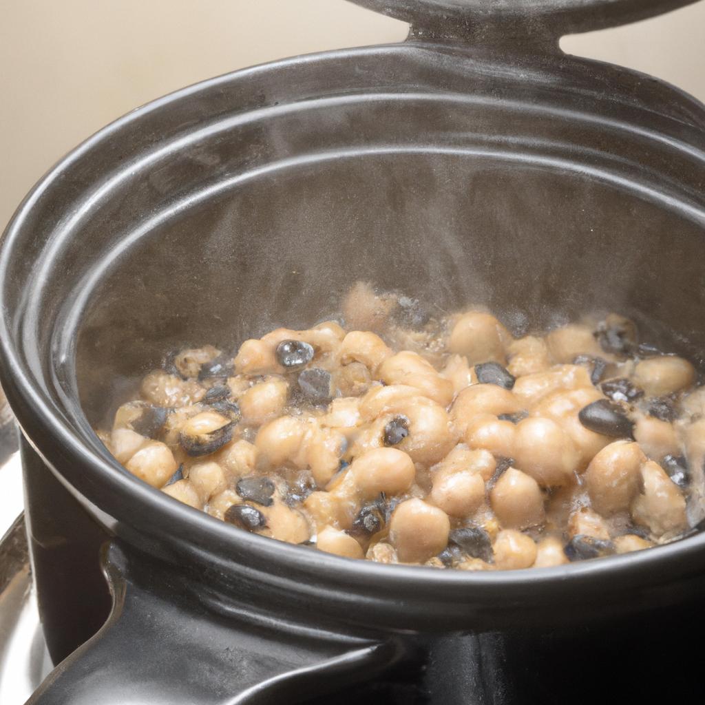Pressure cooker is a quick method to cook dried black eyed peas without soaking.