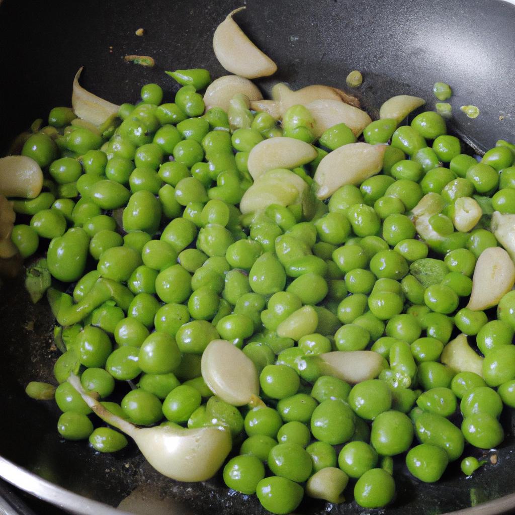 Sautéed shelled peas with garlic make a delicious and healthy side dish.