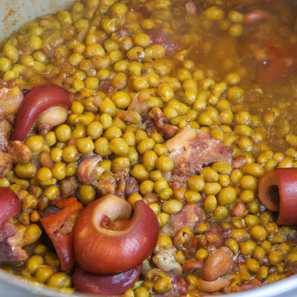 Slow-cooked conch peas with ham hocks for extra flavor.