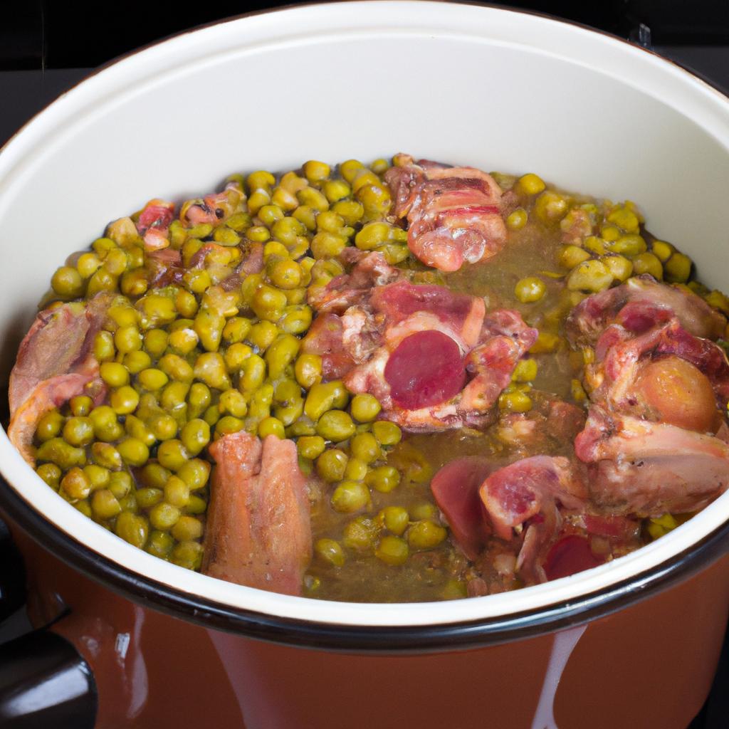 Using a slow cooker is a convenient way to cook fresh crowder peas with ham hocks.
