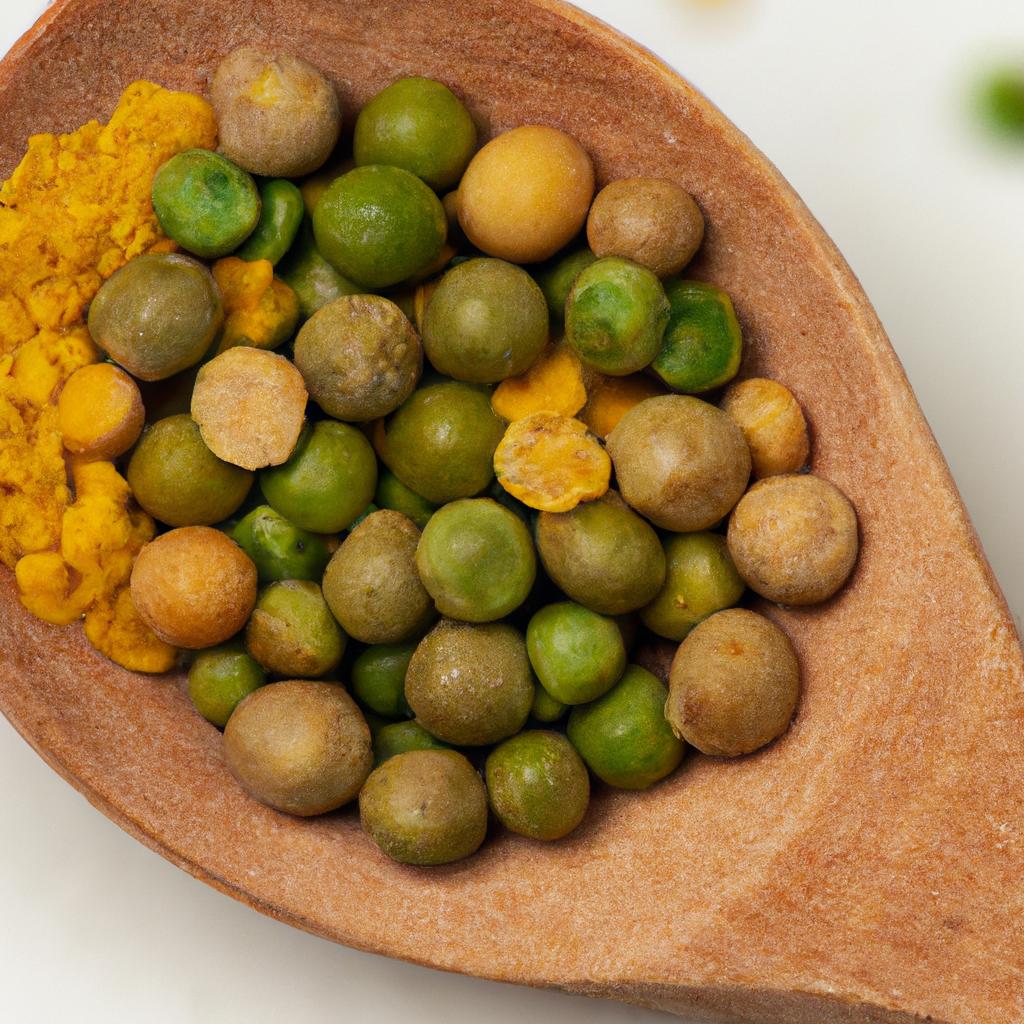 Get ready to cook up a storm with this fragrant mix of split peas and spices on a wooden spoon.