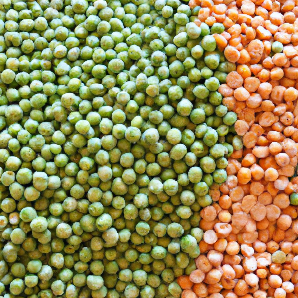 A mix of different varieties of shelled peas in a bushel basket.