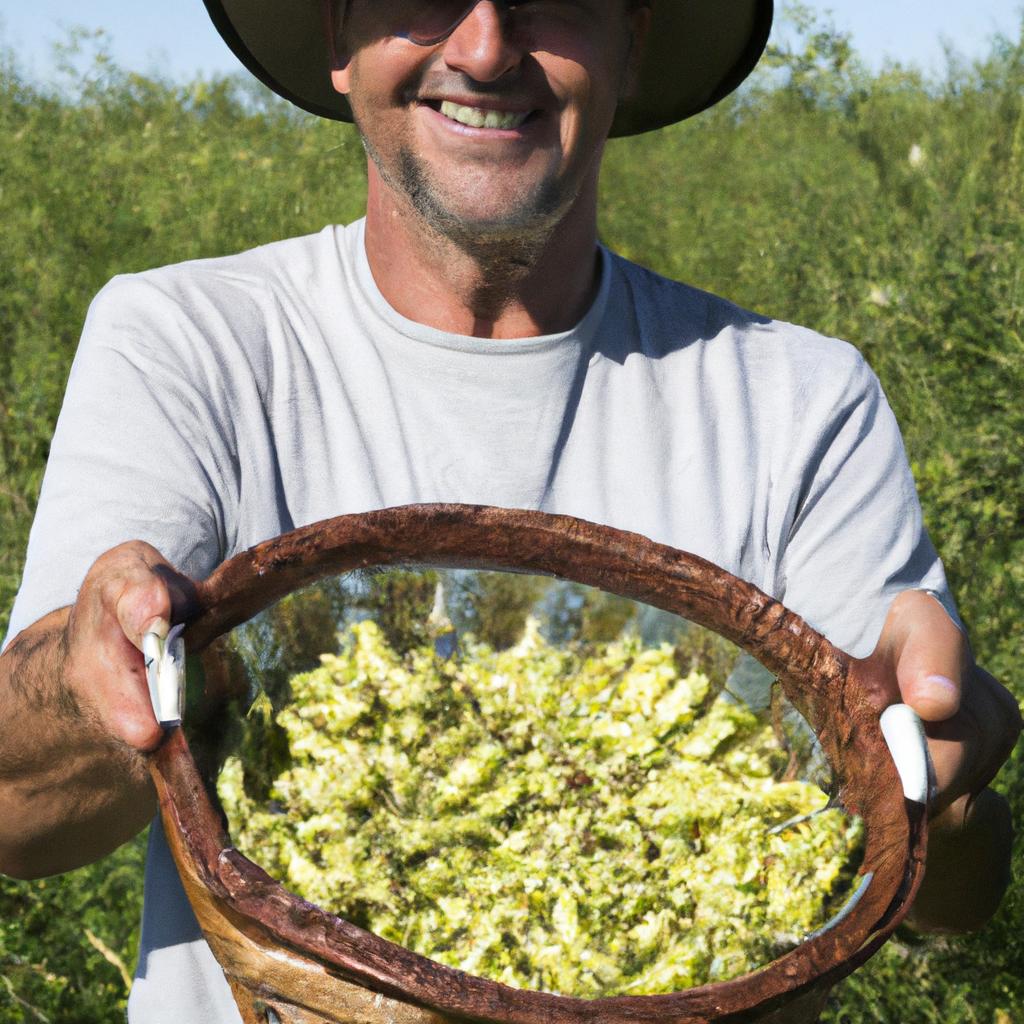 Proud farmer showing off his whippoorwill pea harvest