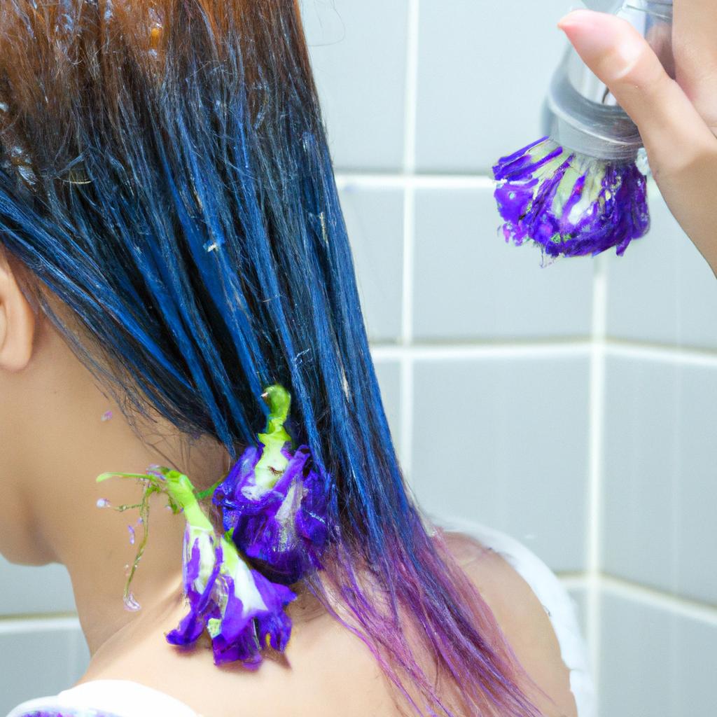 Strengthening hair follicles and reducing breakage with butterfly pea flower rinse